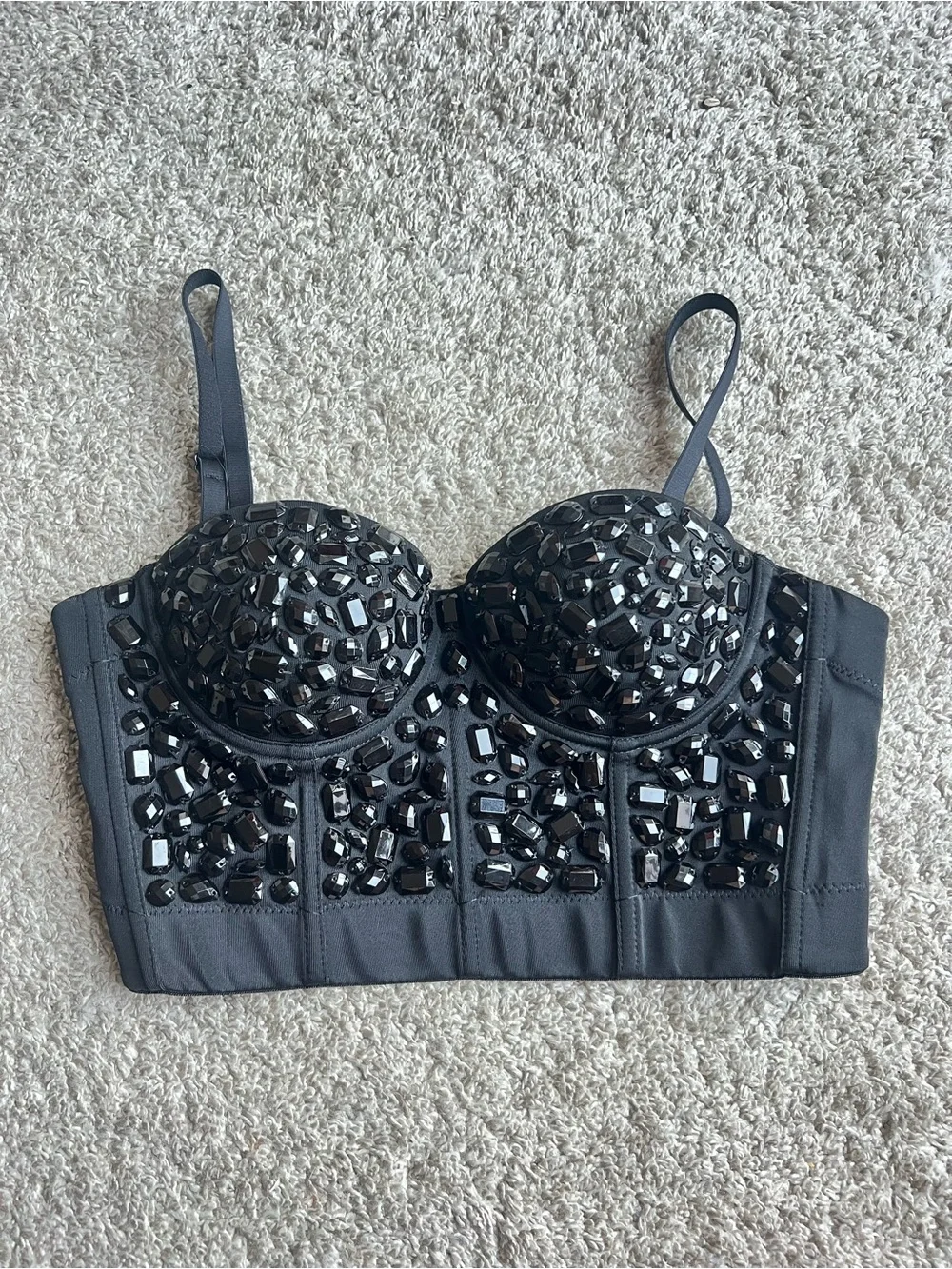 Black Embellished Longline Bra — Women Intimates